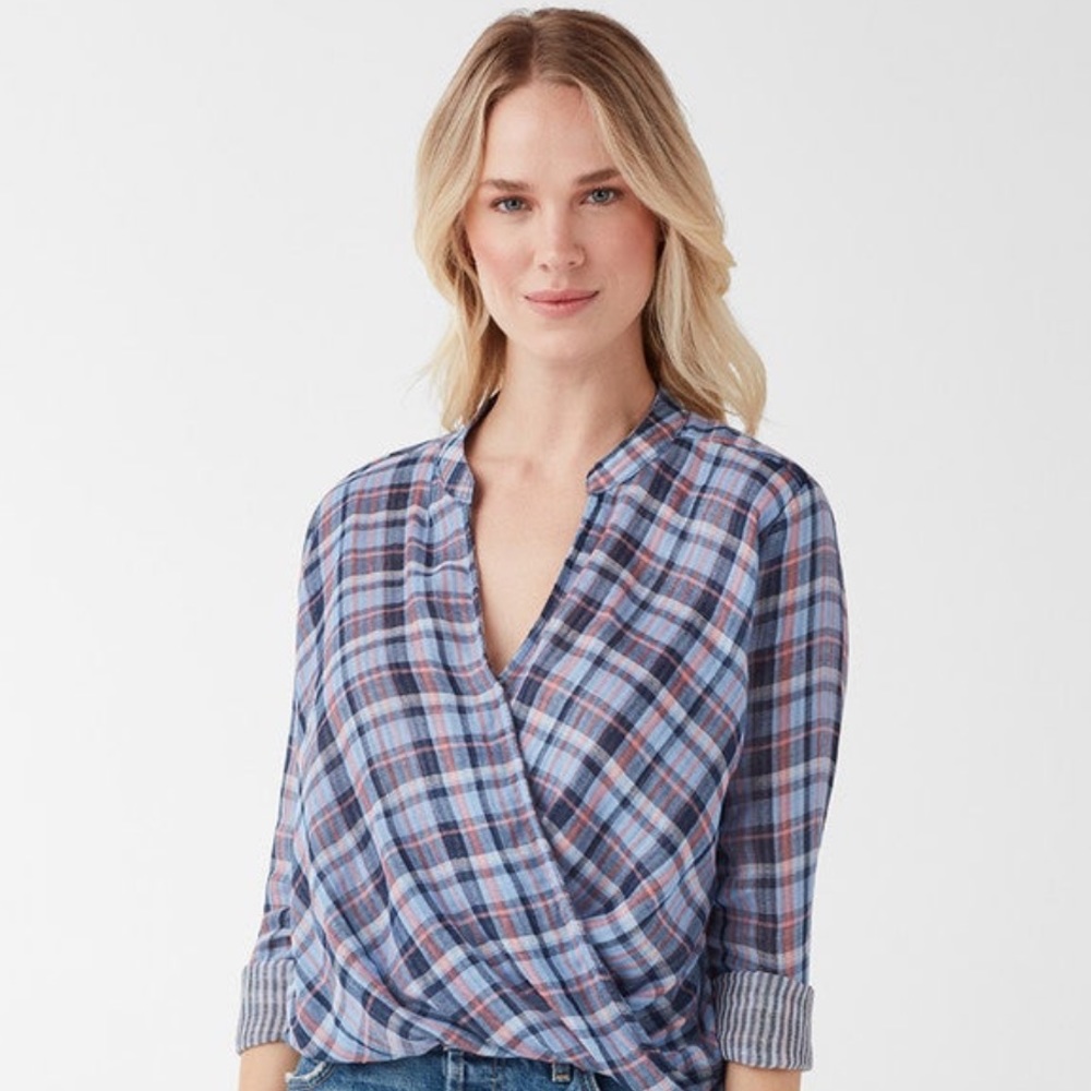 NWT Splendid Surplus Blue Plaid Medium Blouse